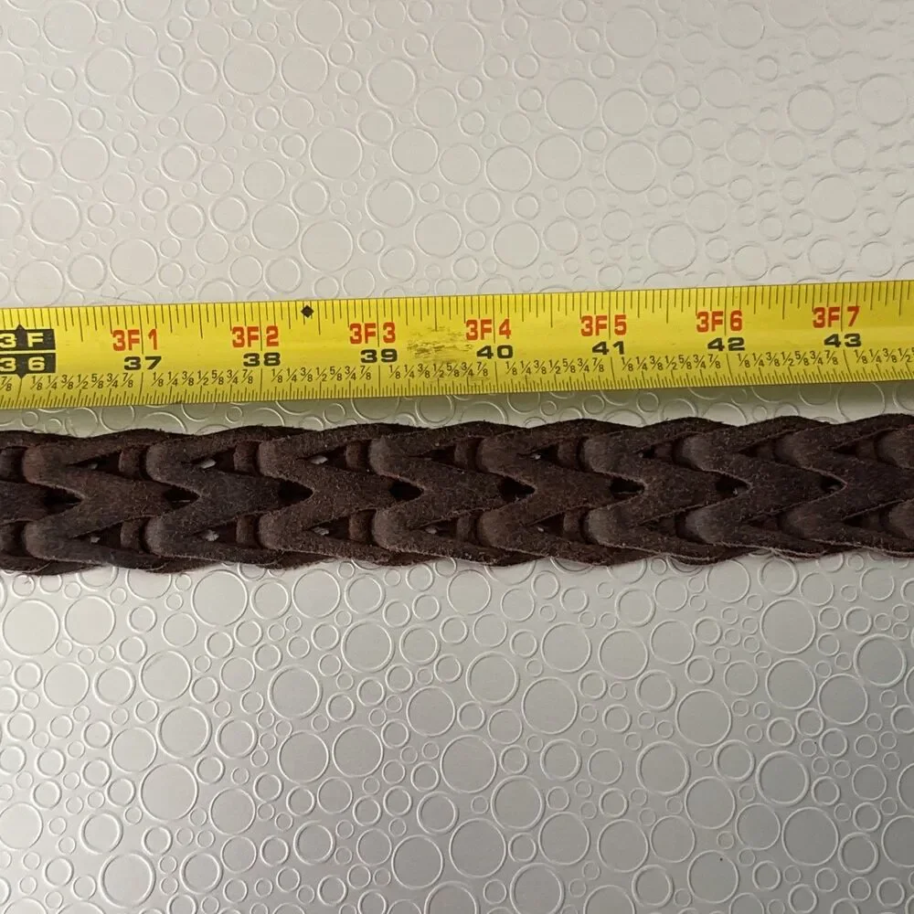 Vintage Mexico Braided Leather Belt 42 Mens Brown Wide Open Weave Brass Chevron